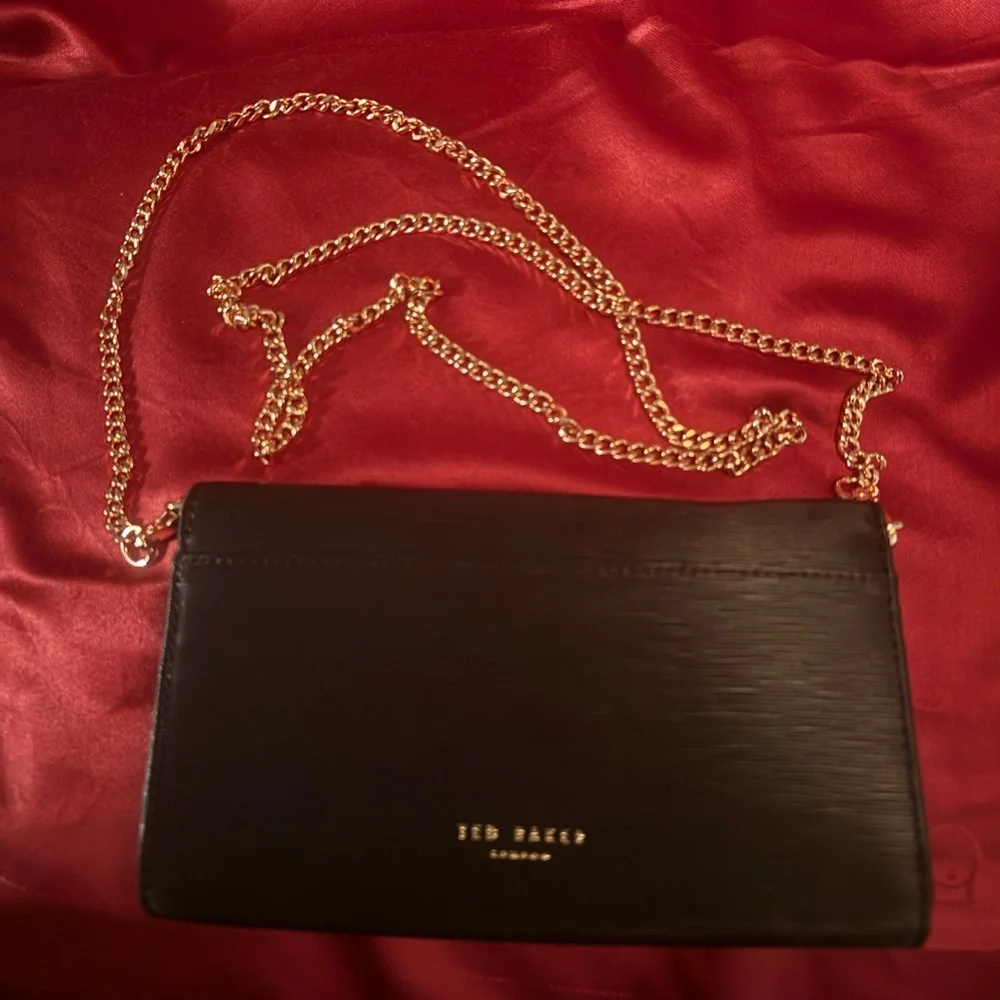 Ted Baker Black Bark Texture Bow Matinee Wallet on Chain
